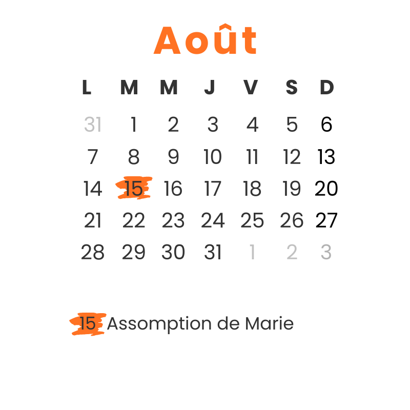 Calendrier - Aout 2023