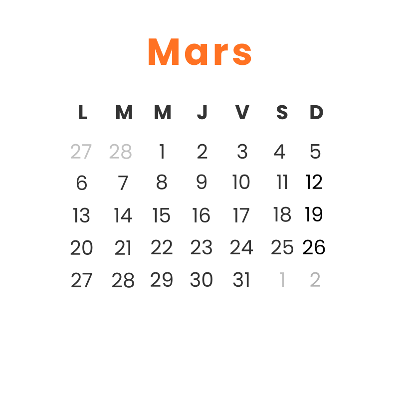 - Calendrier - Mars 2023