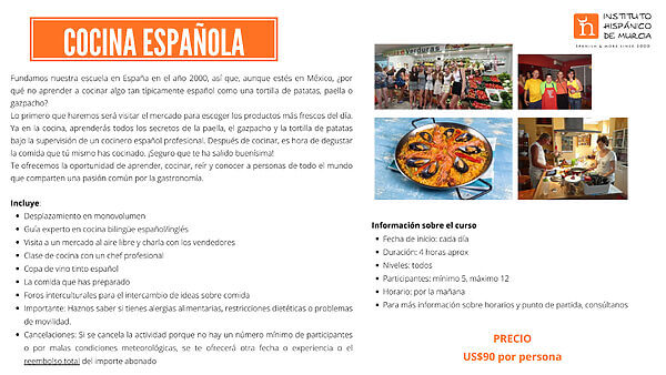 Instituto Hispanico de Murcia - Cursos - Campamento Vallarta - Cocina Espanola