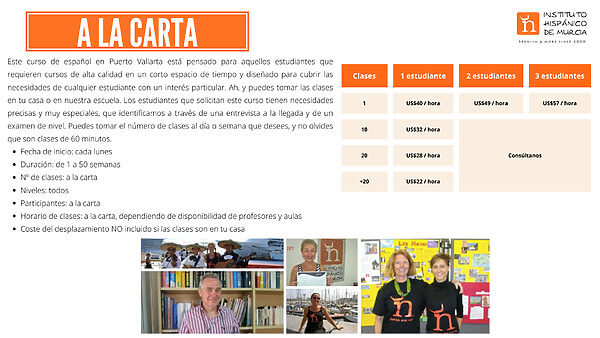 Instituto Hispanico de Murcia - Cursos - Campamento Vallarta - Curso a la Carta