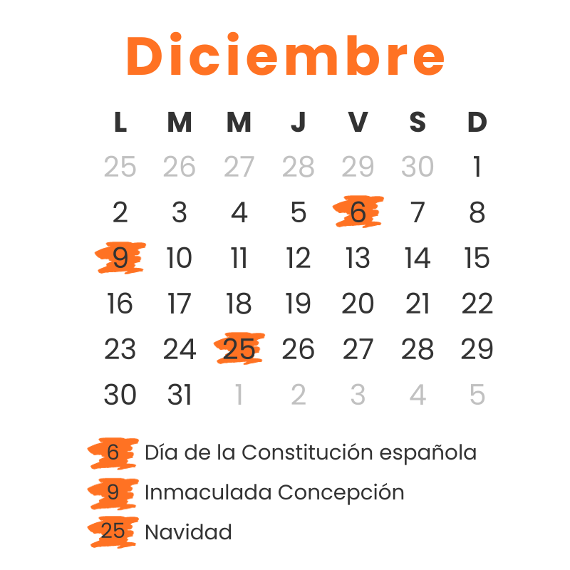 Instituto Hispanico de Murcia - Calendario - Diciembre 2024