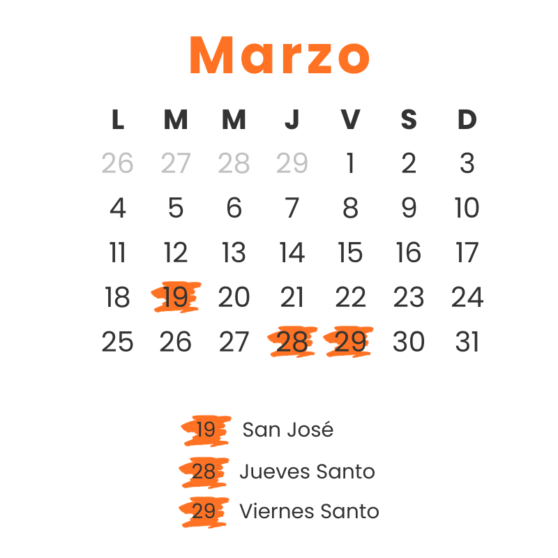 Instituto Hispanico de Murcia - Calendario - Marzo 2024